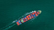 © SHUTTER DIN - shipping container carrier container sailing in green sea, global business and industry delivery service of cargo logistics to import export of international by ship freight transportation worldwide.
