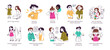 © Paper Trident - Set of kids autism signs. Symptoms of children with autistic development: lack of eye contact, cognitive and sensory overload. Mental disorder. Flat isolated outline vector illustrations on white