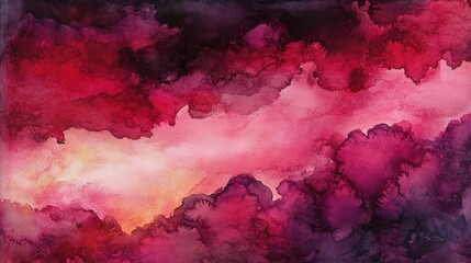 Leinwandbilder - Dramatic watercolor background showcasing blending hues of crimson, purple, and vibrant orange during sunset