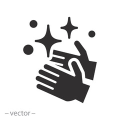 Wall Mural - care and hygiene for hand, sanitizer, clean shiny hands icon, flat vector illustration
