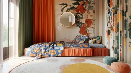 Aufkleber - Bright and cheerful children's room with playful patterns and vibrant decor for a fun atmosphere