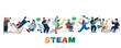 © matsu - STEAM教育の文字と学生のポップでフラットなイラスト