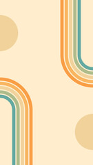 Wall Mural - abstract background of rainbow and sun groovy wavy line design in 1970s hippie retro style. vector p