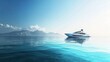 © Mariquita vector - Luxury yacht sailing in serene turquoise waters with distant mountains under a clear sky