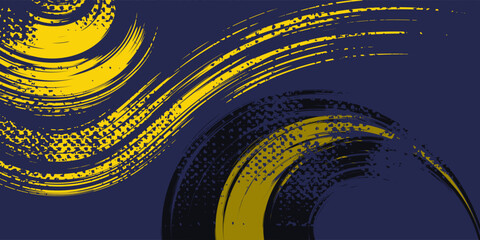 Wall Mural - Abstract yellow-blue frame on a dark background. Sporty design in grunge style. Illustration for sports, athletics, training, workout,eps 10.