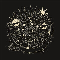 Wall Mural - vector illustration set of moon phases. different stages of moonlight activity in vintage engraving 