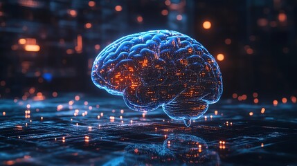 Leinwandbilder - 3D rendered hologram of a brain with dynamic data visualization, set against a futuristic technology background, highlighting artificial intelligence and neural connectivity