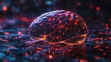 Leinwandbilder - Digital brain hologram with interactive data visualizations and glowing lines, set against a futuristic technology backdrop, symbolizing the future of AI and neural networks