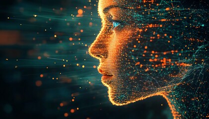 Leinwandbilder - Futuristic brain hologram with flowing data lines, digital connections, and data visualization on a techdriven background, showcasing AIpowered technology in 3D