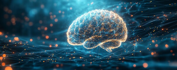 Leinwandbilder - Futuristic digital brain hologram with glowing data streams and intricate visualizations on a techinspired background, symbolizing AI and machine learning advancements