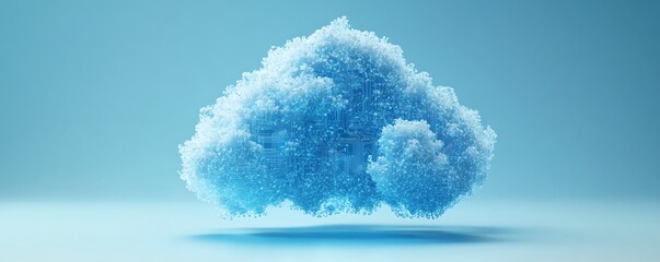 Aufkleber - Blue cloud computing icon with intricate circuit design, 3D rendered against a light blue background, showcasing innovation in cloud technology