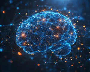 Leinwandbilder - Brain hologram with dynamic data visualization and glowing connections, set against a hightech digital background, symbolizing futuristic AI and neural science