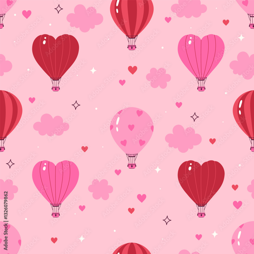 Seamless pattern with balloons in the shape of heart and classic shapes ...