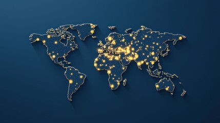 Fototapete - A digital world map with glowing points representing connections, showcasing global networks and technology.