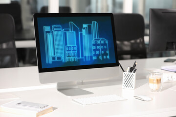 Building information modeling. Digital project on computer display