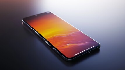 Wall Mural - a sleek smartphone rests on a reflective surface, showcasing an eye-catching gradient screen in shad