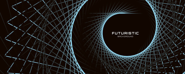 Wall Mural - 3d blue lines techno abstract background overlap layer on dark space with spiral effect decoration. 