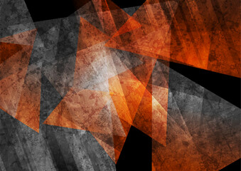 Poster - black and orange grunge low poly abstract geometric background. retro tech vector design