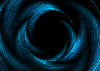 Poster - blue black glossy circles and radial lines abstract glowing geometric background. vector design