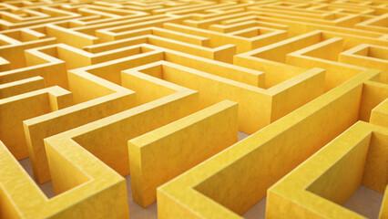 abstract folded paper effect. bright colorful yellow background. maze made of paper. 3d rendering