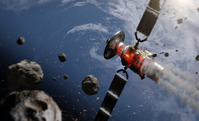 Wall Mural - asteroids in space .satellite to crash into earth..