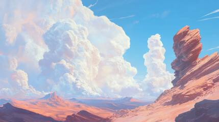 Wall Mural - Majestic cloud formations over rocky desert landscape