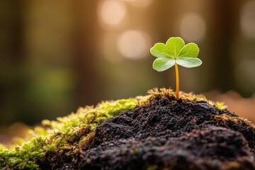 a sprout growing in a cracked patch of dry earth, symbolizing resilience and life