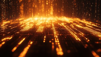 Abstract coding concept with glowing lines and symbols, symbolizing innovation and digital transformation.