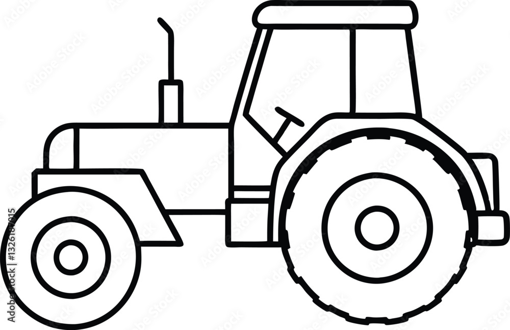 Simple Tractor Line Work Tractor line art vector,Tractor outline icon Stock Vector | Adobe Stock