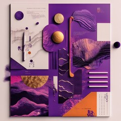 Aufkleber - Abstract Composition with Purple, Gold, and Orange Elements: A Modern Art Aesthetic Design.