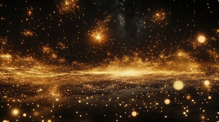 Wall Mural - Golden Galaxy Stunning Starfield with Luminous Particles and Nebulous Clouds.