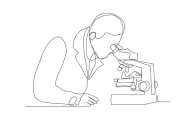 Wall Mural - continuous line single line of man professional scientist microscope science technology for biology 