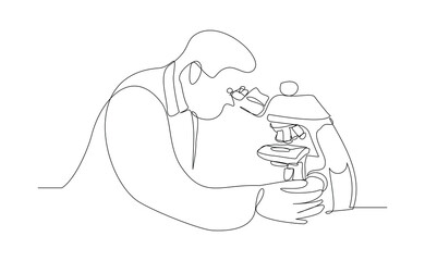 Wall Mural - continuous line single line of man professional scientist microscope science technology for biology 