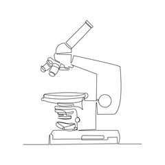 Wall Mural - continuous line single line of microscope science technology for biology research and laboratory mic