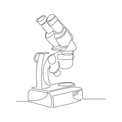Wall Mural - continuous line single line of microscope science technology for biology research and laboratory mic