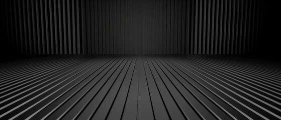 Wall and floor Perspective black long line striped light reflection gloss grid simple pattern minimal wallpaper