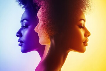 Poster - Artistic representation showcasing dual profiles of women reflecting diversity and beauty in vibrant colors