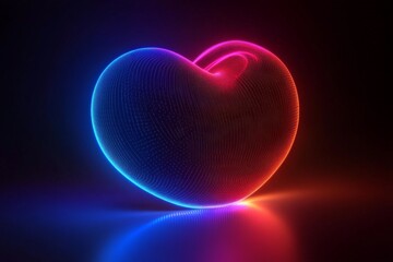 Aufkleber - Heart shape illuminated in vibrant colors showcasing a blend of neon blue and pink tones against a dark background