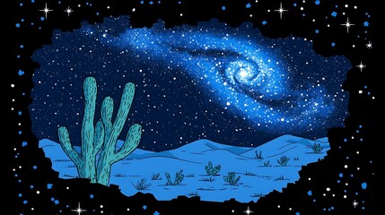 Stargazing desert landscape with vibrant milky way and cactus silhouettes