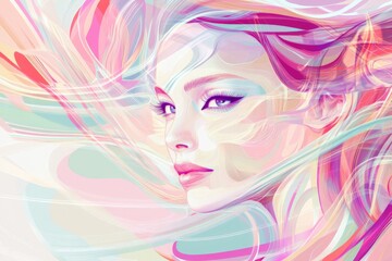 Poster - Colorful abstract portrait of a woman with flowing hair and vibrant hues capturing emotion and beauty