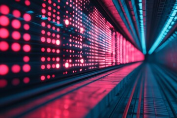 Aufkleber - Bright illuminated tunnel with colorful LED lights in a modern urban setting at night showcasing a vibrant atmosphere