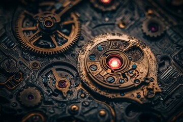 Poster - Intricate gears and mechanisms showcase a mesmerizing steampunk aesthetic with glowing features