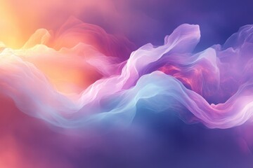 Poster - Colorful abstract background with flowing waves of pastel hues in purple, pink, and orange tones creating a serene atmosphere