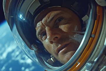 Aufkleber - Astronaut gazing into space with Earth visible in the background during a mission