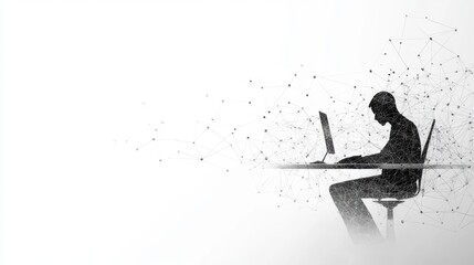 a silhouette of a man working on a computer.