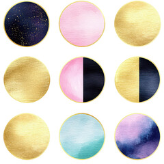 Wall Mural - celestial circles: an abstract composition features nine decorative circular designs, blending gold 