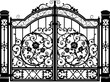 © Jessada - SVG vector features ornate wrought iron gates with gate pillar combinations. Elegant Decorative Iron Gate with Intricate Floral Design