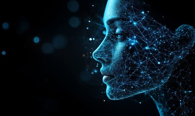 Wall Mural - a woman's face is represented by interconnected lines and dots, suggesting artificial intelligence.
