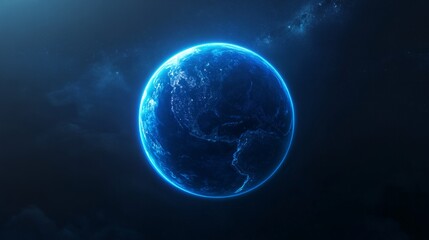 A blue planet in space with a dark background