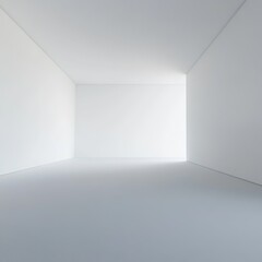 Poster - Serene Simplicity: An All-White Room with Minimalist Architecture and Subtle Light Play Creates a Calm and Modern Aesthetic 